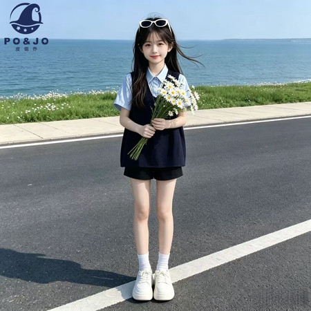青苗贝贝&青苗贝贝&2610蓝色衬衫三件套