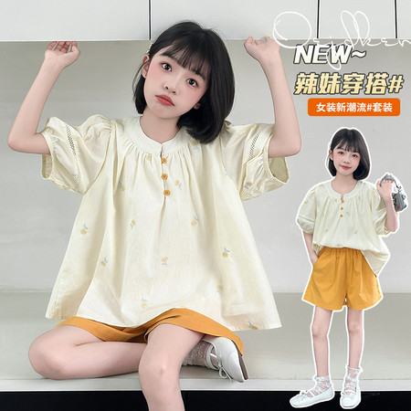 卡卡西童装&卡卡西童装&KKx-2522泡泡袖绣花套装