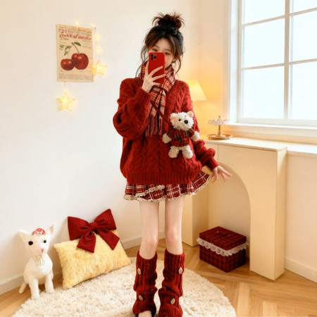 四季豆&四季豆&k035新年圣诞红色套装