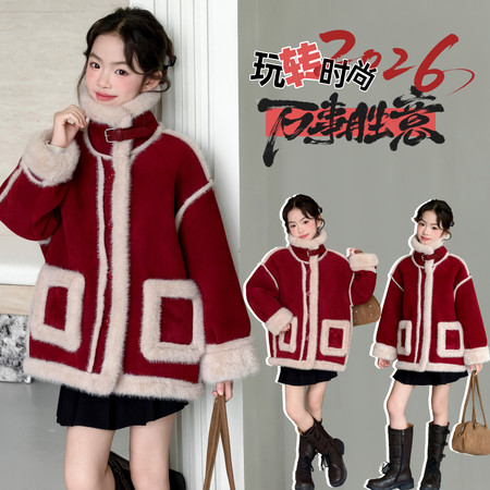 沐沐童堡&沐沐童堡&D5819-金米貂皮毛一体外套