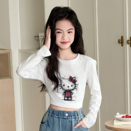 沐沐童堡&沐沐童堡&C2510-KT猫长袖印花T恤