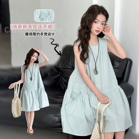 沐沐童堡&沐沐童堡&26338-无袖抽褶背心裙