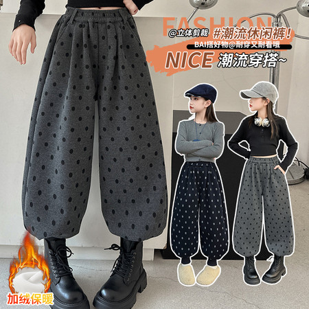 小贝猫&小贝猫&现货2523X圆点灯笼一体绒裤子
