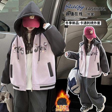 艾迪熊&艾迪熊&A1153KT猫刺绣棒球服夹棉外套