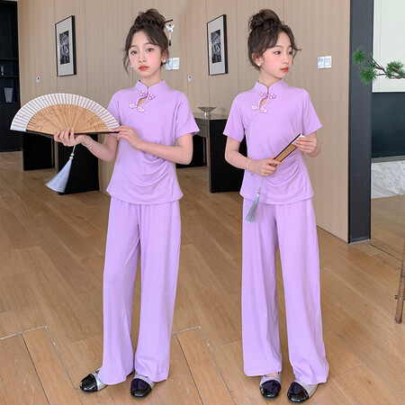 布奇猫&BQM008新中式紫色裤腿裤套装