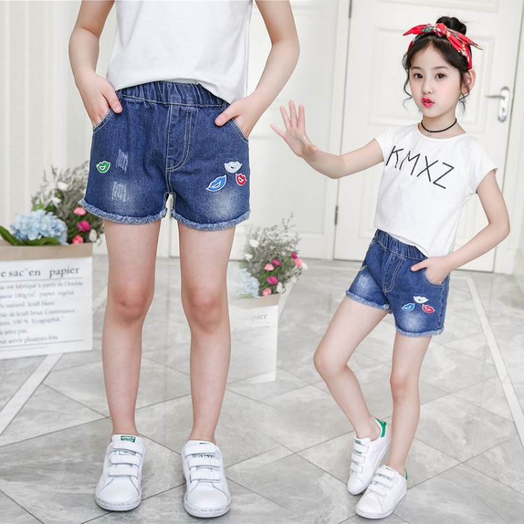 Lip-style shorts, summer-style new girl's medium-sized children's jeans