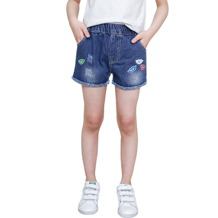 Lip-style shorts, summer-style new girl's medium-sized children's jeans