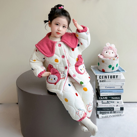 童之恋&童之恋&A041彩点兔头三层加厚睡衣套装