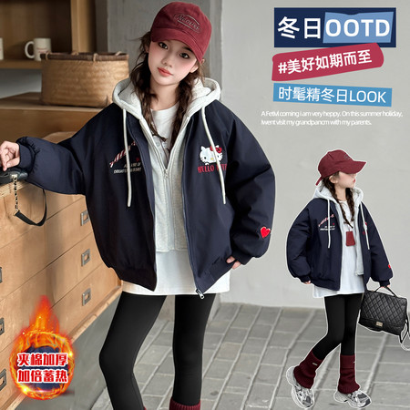 甜心西柚&甜心西柚&刺绣猫咪假两件棉衣