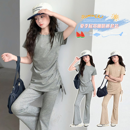 168童装&168童装&烫钻短袖屁帘裤天丝超模套装