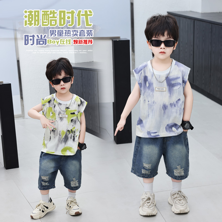 烁烁星&烁烁星&字母牛仔无袖套装