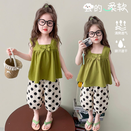 佳佳乐童装&佳佳乐童装&绿上衣圆点裤套装