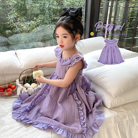 小饼干网供&XK307紫色荷叶边连衣裙