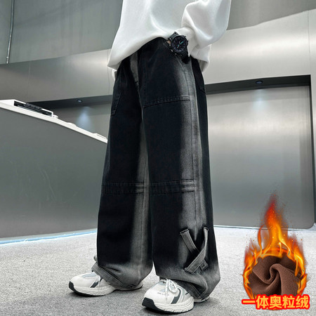 吉米吉米&JM-9035牛仔裤 | 【秋冬款 奥粒绒加厚】男童牛仔裤宽松韩版一体绒长裤子