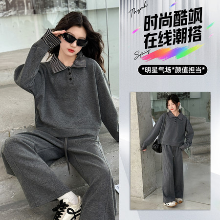 奶柚kids&奶柚kids&QY36款韩系衬衫领假两件休闲套装