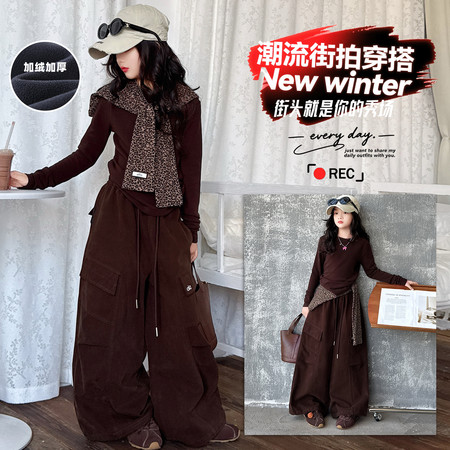 奶柚kids&奶柚kids&XY53款豹纹披肩棉布工装套装