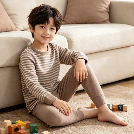 星际小兔&星际小兔&953咖色条纹羊毛蚕丝套装家居服秋衣秋裤