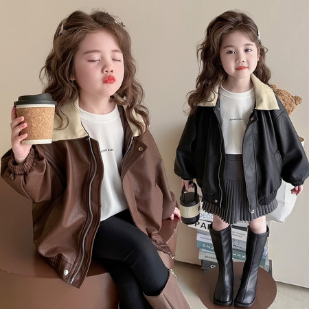 妮哆熊&妮哆熊&2026春秋拼色皮衣现货