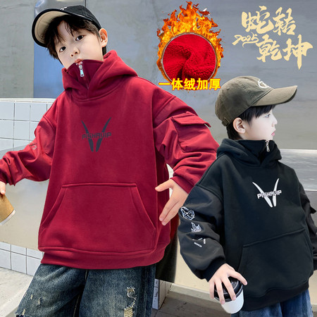 童学&童学&2428款加绒连帽卫衣
