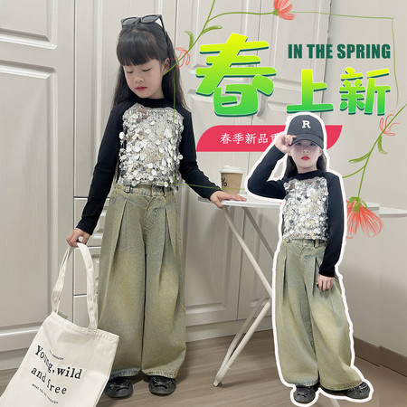 恬朵&恬朵&恬朵-2501时尚复古阔腿牛仔裤