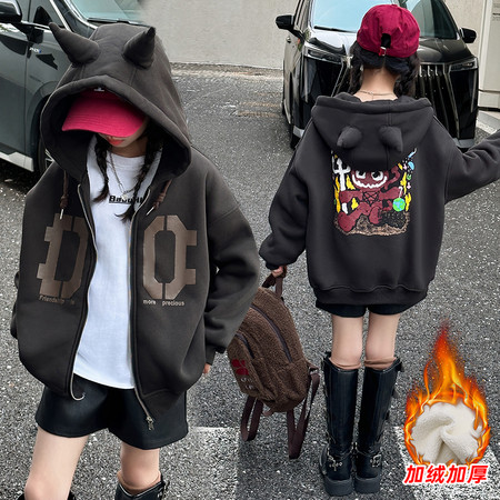 恬朵&恬朵&FS7029冬季时尚加厚一体绒开衫卫衣潮