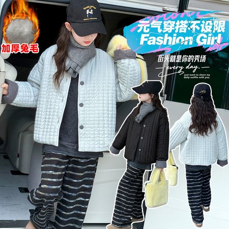 恬朵&恬朵&TD夹棉冬款儿童洋气韩范毛线围巾加厚棉衣