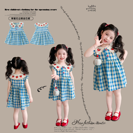 嘟嘟啦&嘟嘟啦&草莓领花边连衣裙