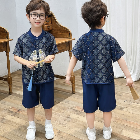 艾依诺&艾依诺&藏青色汉服套装带挂件