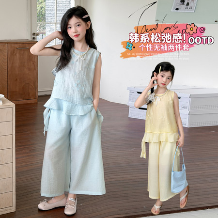 小贝壳童装&小贝壳童装&2616花瓣飘带韩版套装