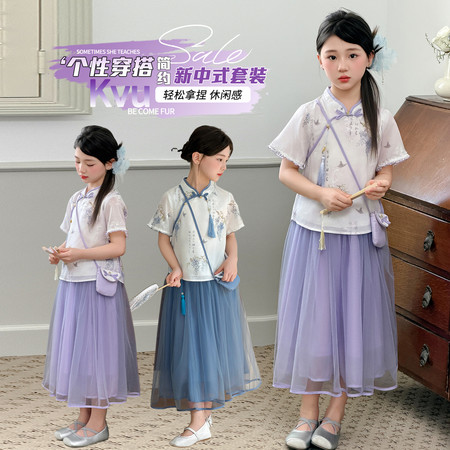 小贝壳童装&小贝壳童装&2618国风旗袍套装纱裙