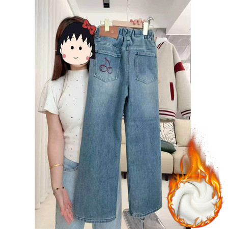 小芒果&小芒果&奥利绒贴标樱桃牛仔裤