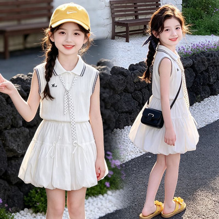 小芒果&小芒果&2703珍珠领结衬衫上衣花苞裙裤套装