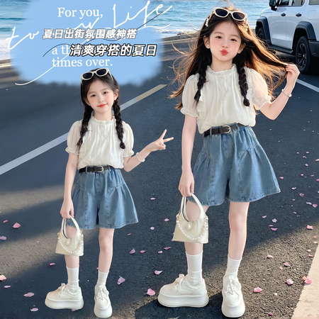 小芒果&小芒果&2742送皮带牛仔裤衬衫套装