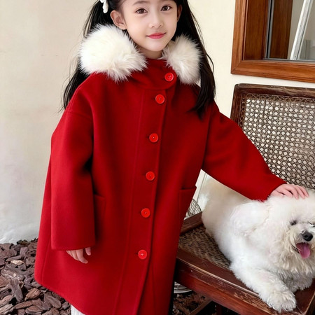时尚王童装工作室&时尚王童装工作室&红色毛领大衣