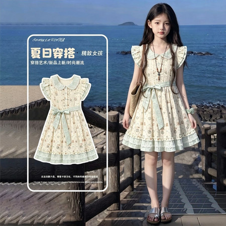 时尚王童装工作室&时尚王童装工作室&少女印花飞袖2602