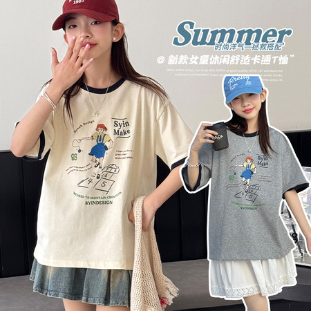 麦可思&麦可思&25MX24-女孩跳格子T恤