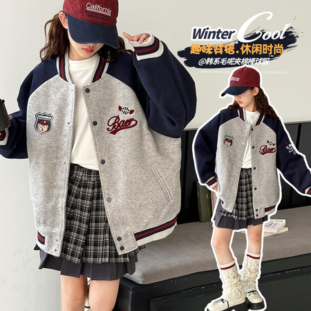 麦可思&麦可思&25MD33-毛呢夹棉棒球服