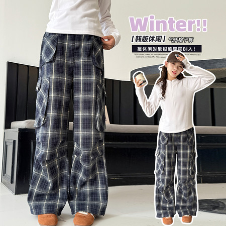 麦可思&麦可思&25MD02-多口袋格子裤