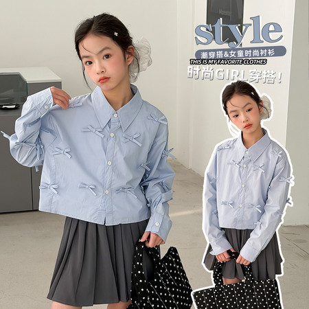 麦可思&麦可思&26MC23-蝴蝶结蓝色衬衫