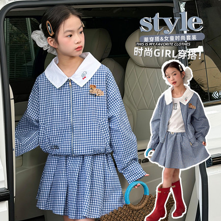 麦可思&麦可思&26MC22-刺绣小狗格子套装