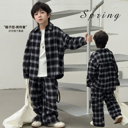 朝阳童&朝阳童&8607男童格子套装