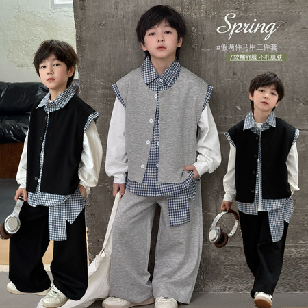 朝阳童&朝阳童&8605假两件马甲套装