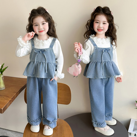 大童小爱童装&大童小爱童装&牛仔吊带三件套