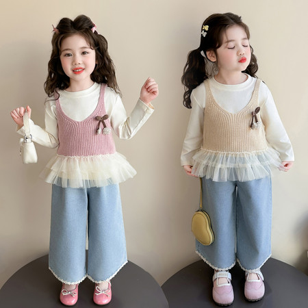 大童小爱童装&大童小爱童装&毛线马甲三件套