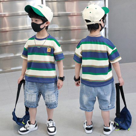 小萌娃童装&小萌娃童装&欧美宽条纹套装