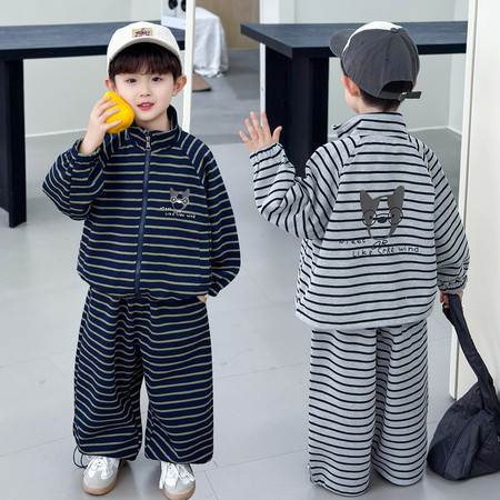 小萌娃童装&小萌娃童装&2026新款条纹眼镜狗套装