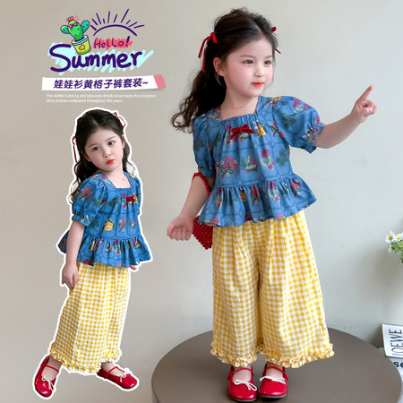 孩在&孩在&黄格子裤套装