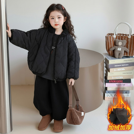 酷芭芭潮妞&酷芭芭潮妞&058竖条棉衣三件套