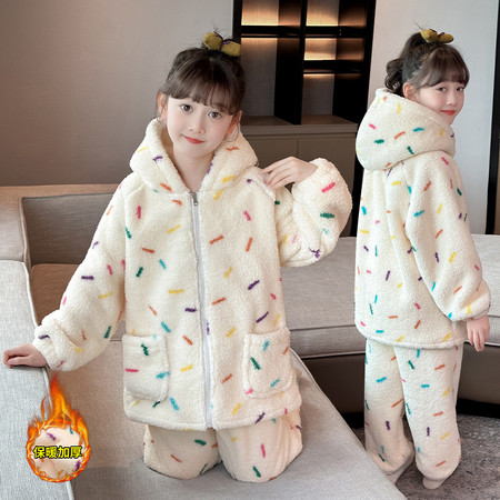 积木飞扬家居服（原积木城堡）&积木飞扬家居服（原积木城堡）&DF18女童彩条加厚连帽套装