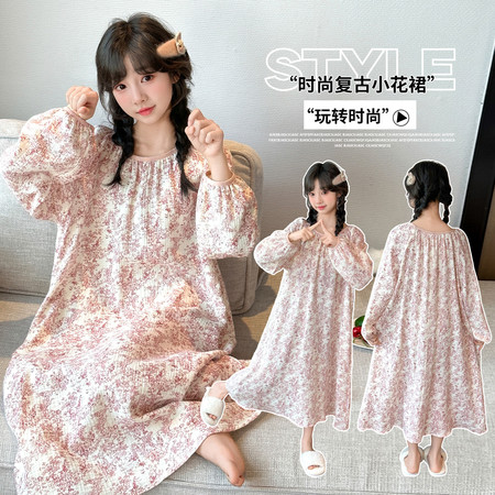 积木飞扬家居服（原积木城堡）&积木飞扬家居服（原积木城堡）&Q574纯棉复合棉纱睡裙